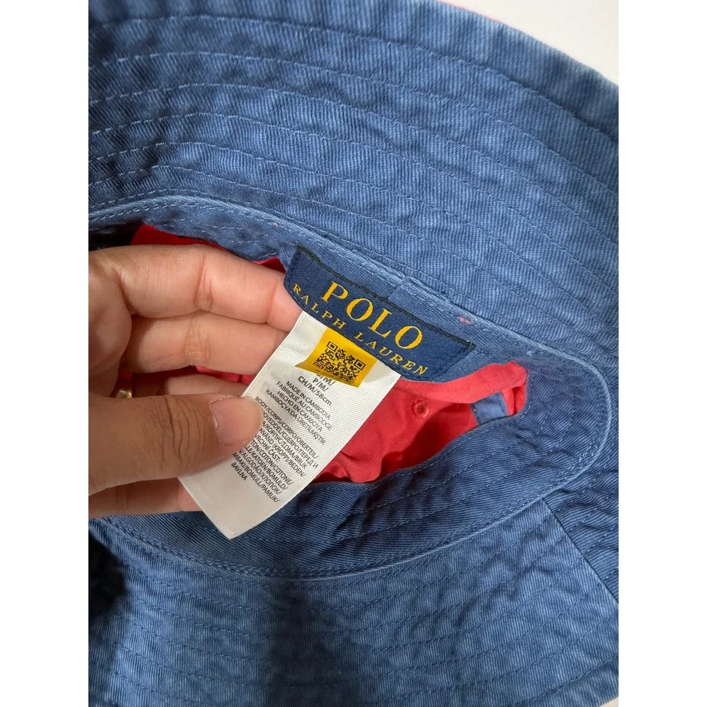 Polo Ralph Lauren Red‎ Polo Bear Cotton Bucket Hat SM 58cm Navy Underbrim